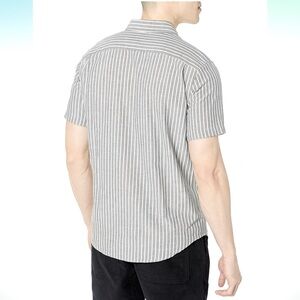 Green and White Striped Short Sleeve Collared Oxford Shirt